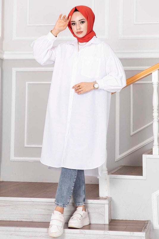 Oval Cut Hijab Shirt Tunic Cream