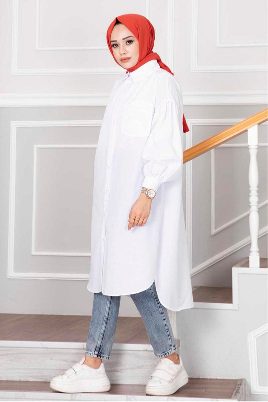 Oval Cut Hijab Shirt Tunic Cream