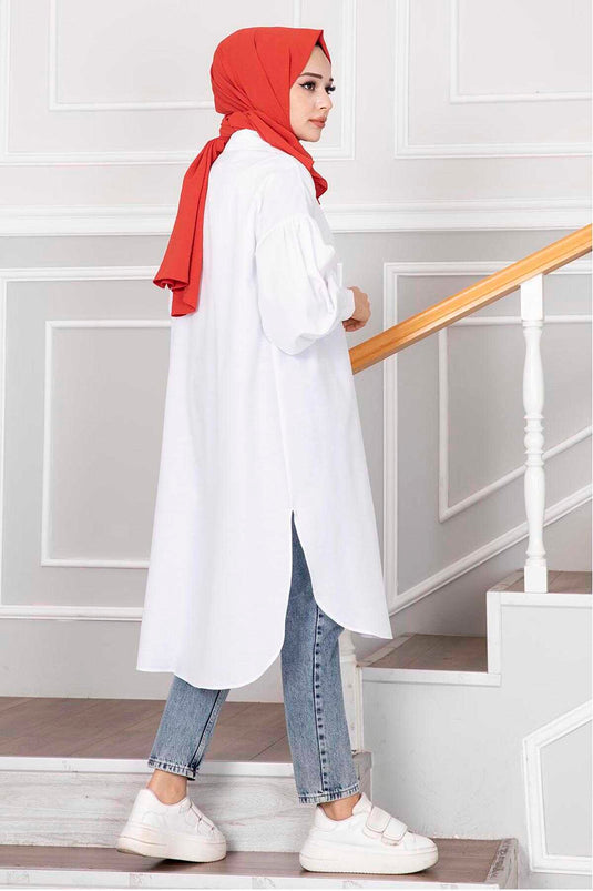 Oval Cut Hijab Shirt Tunic Cream