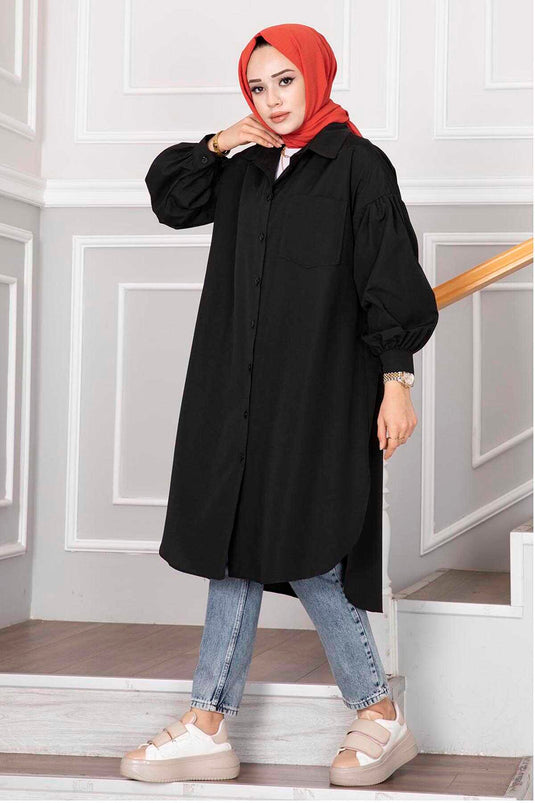 Oval Cut Hijab Shirt Tunic Black