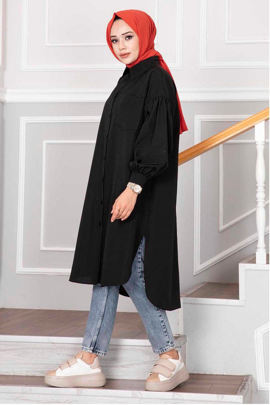 Tunique Chemise Hijab Coupe Ovale Noir