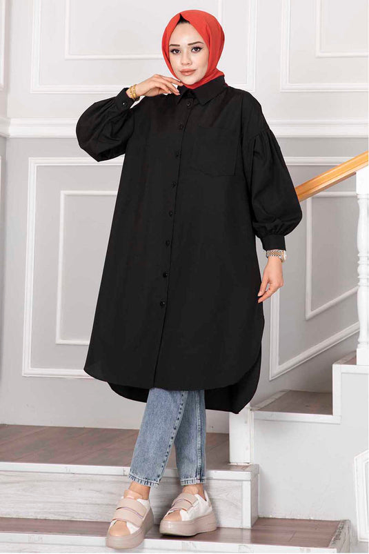 Oval Cut Hijab Shirt Tunic Black