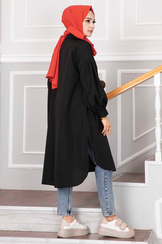 Oval Cut Hijab Shirt Tunic Black