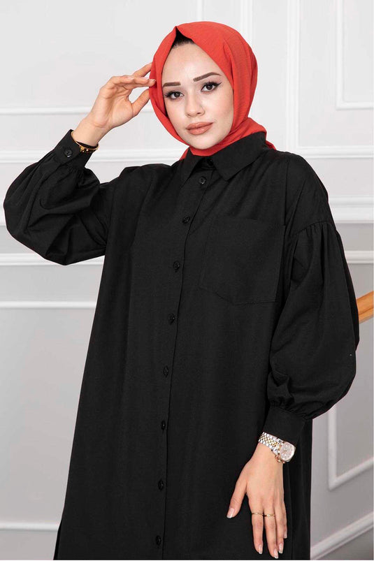 Tunique Chemise Hijab Coupe Ovale Noir