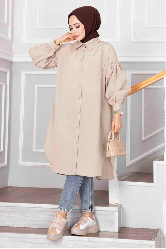 Tunica camicia coprente a taglio ovale color pietra