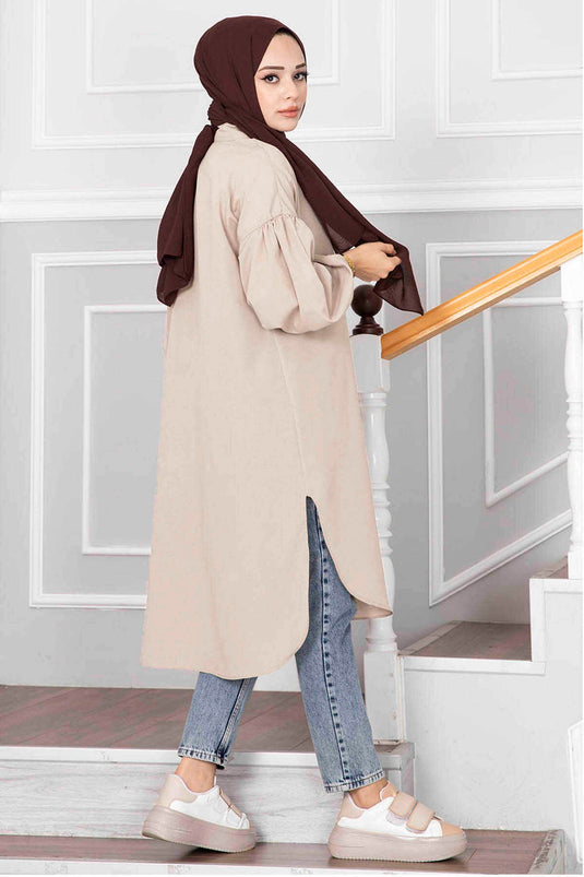 Tunica camicia coprente a taglio ovale color pietra