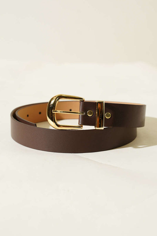 Ceinture à boucle carrée en métal ovale, marron foncé