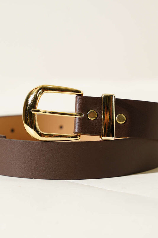 Ceinture à boucle carrée en métal ovale, marron foncé