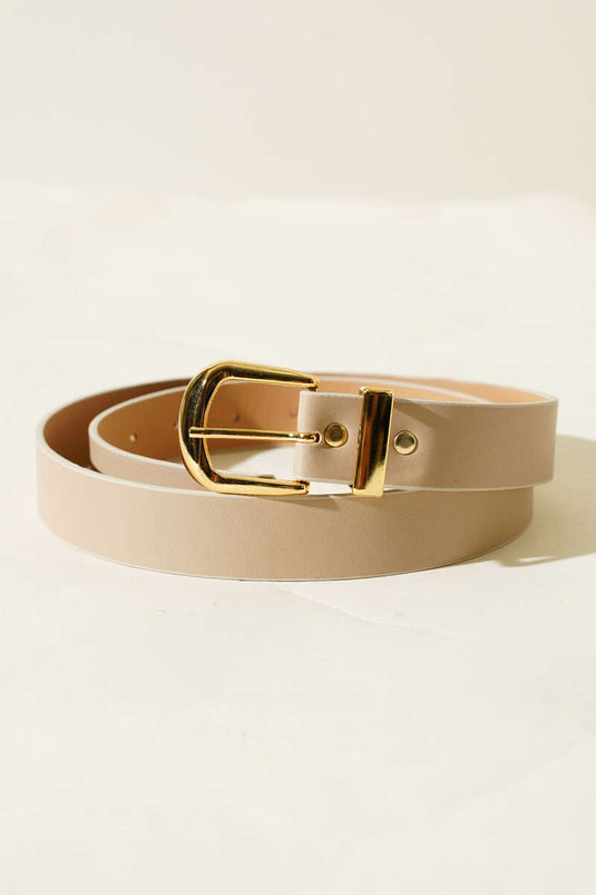 Oval Metal Square Buckle Belt Beige