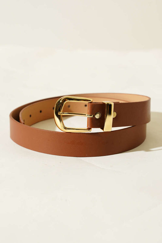 Oval Metal Kare Tokalı Kemer Taba