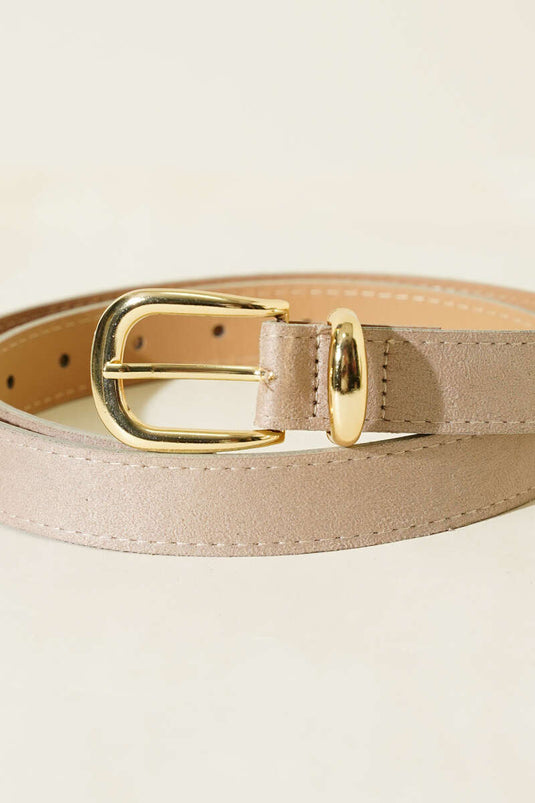 Ceinture beige avec boucle ovale en métal et détail en suédine