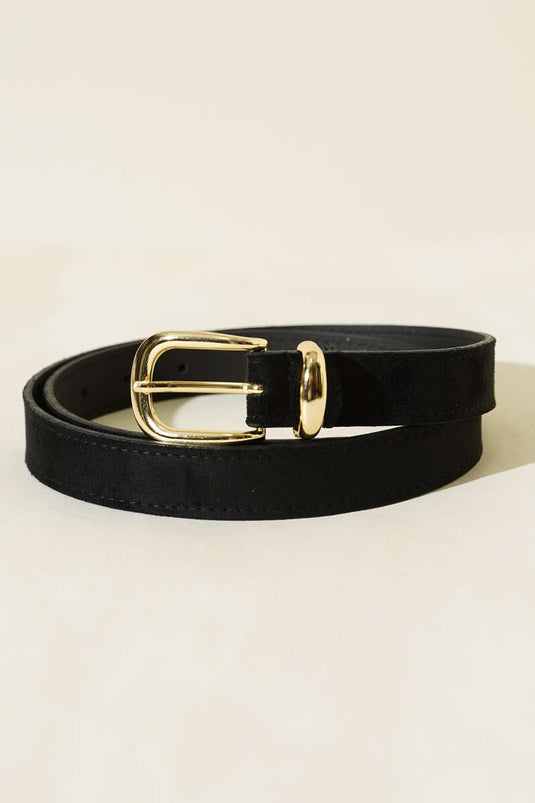 Ceinture noire en métal ovale avec détail en suède
