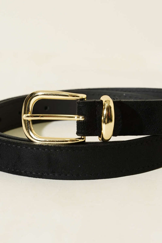 Ceinture noire en métal ovale avec détail en suède
