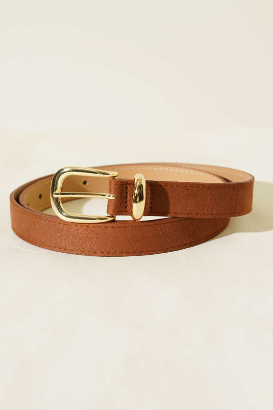 Oval Metal Suede Buckle Detailed Belt Chestnut
