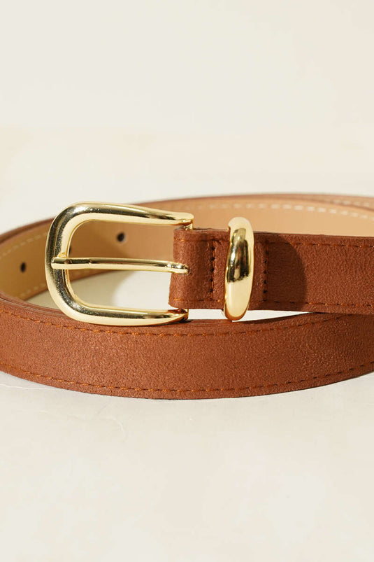 Oval Metal Suede Buckle Detailed Belt Chestnut