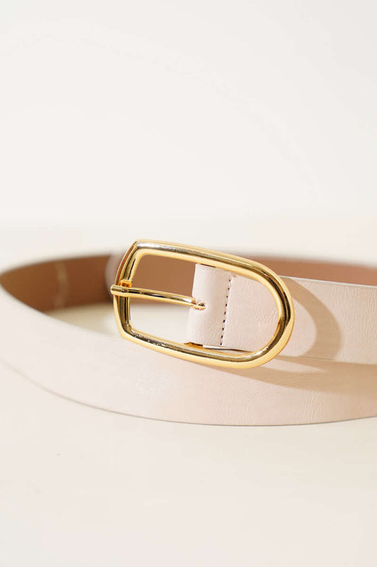 Beige Oval Metal Buckle Belt
