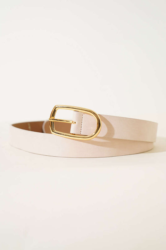 Beige Oval Metal Buckle Belt