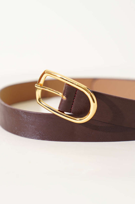 Ceinture À Boucle Métal Ovale Marron