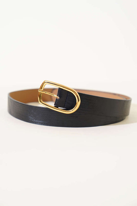 Oval Metal Buckle Belt Black Gold
