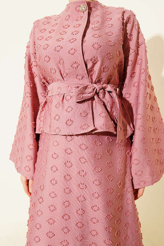 Ensemble jupe à ceinture avec pompons ovales couleur rose fané