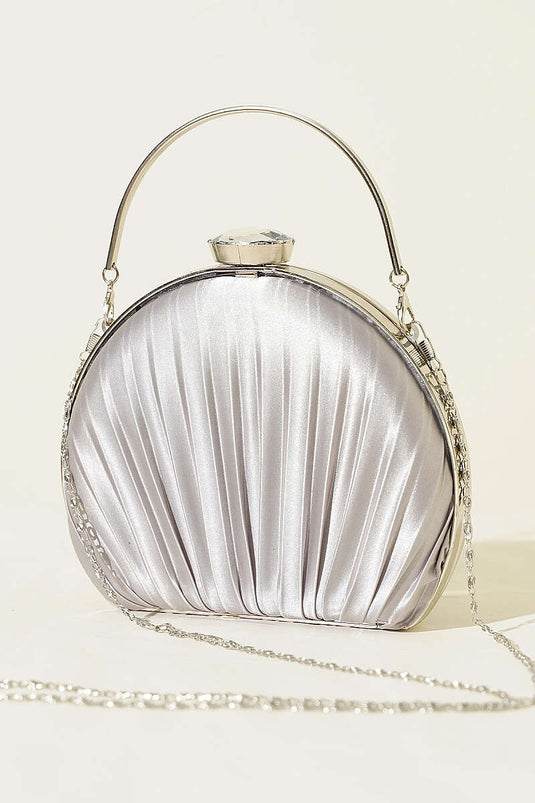 Sac de soirée plissé ovale en satin gris