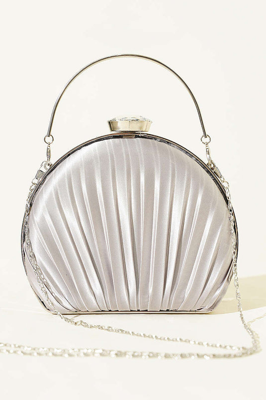 Sac de soirée plissé ovale en satin gris