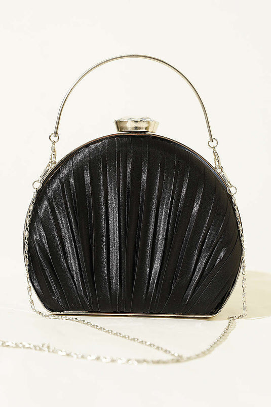 Sac de soirée plissé en satin ovale noir