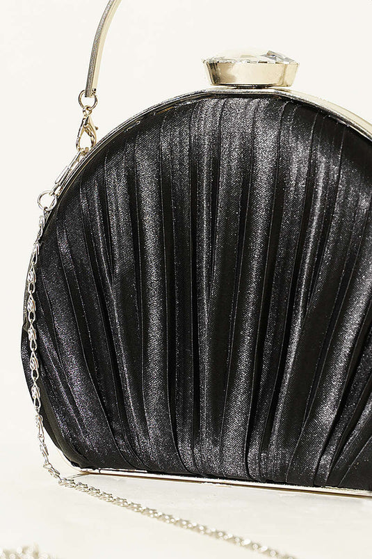 Sac de soirée plissé en satin ovale noir