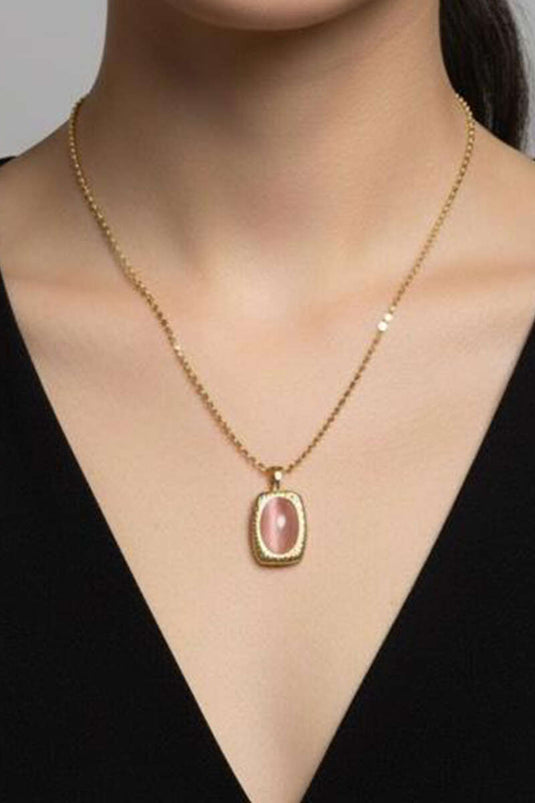 Oval Stone Detail Necklace Gold