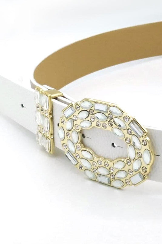 Ceinture blanche or avec boucle décorative ovale en pierre