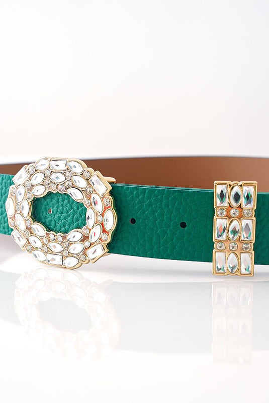Ceinture verte avec boucle décorative en pierre ovale
