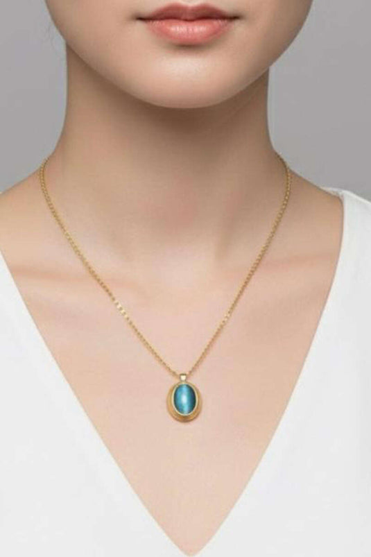 Oval Stone Detailed Chain Necklace Gold