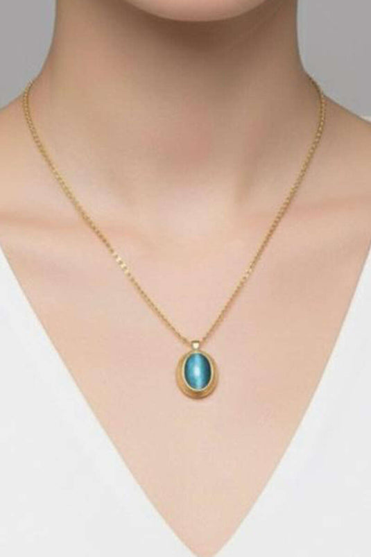 Oval Stone Detailed Chain Necklace Gold