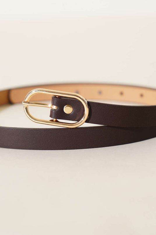 حزام رفيع ذو مشبك بيضاوي اللون بني مر