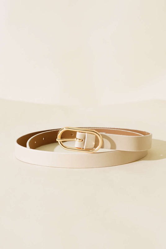 حزام رفيع بإبزيم بيضاوي اللون بيج