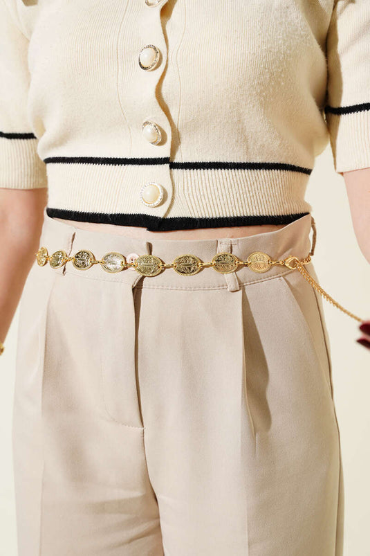 Ceinture chaîne ovale à boucle dorée