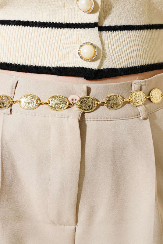 Ceinture chaîne ovale à boucle dorée