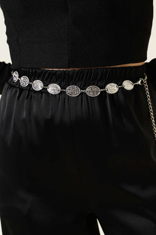 Oval Buckle Chain Belt Silver