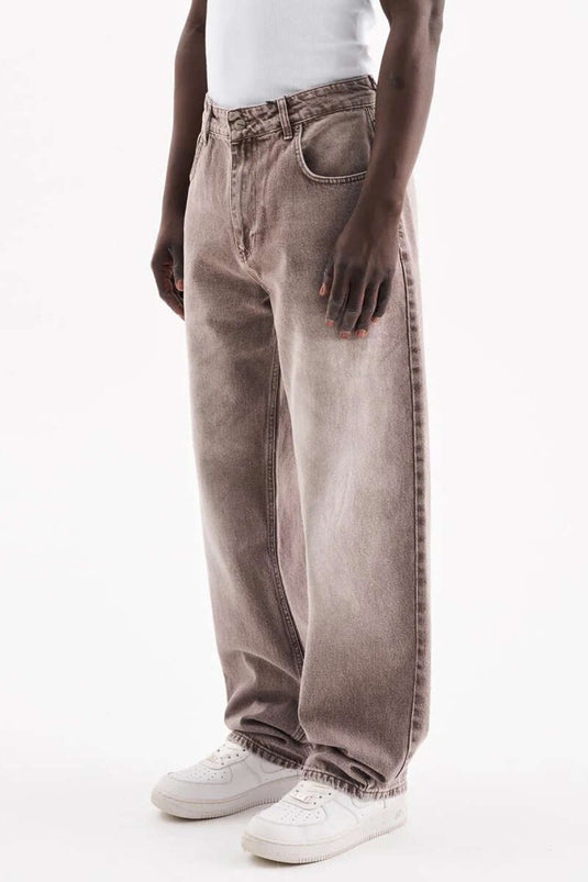 بنطال جينز رجالي واسع الحجم بني فاتح