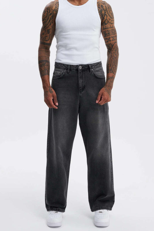 Jean ample surdimensionné pour homme, couleur fumée