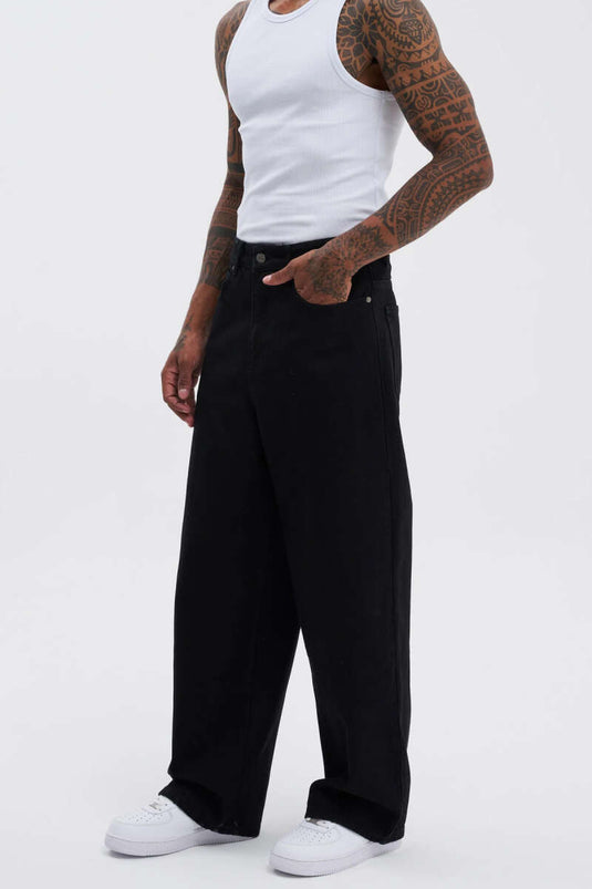 Loose-Fitting Wide Jeans Men's Trousers Black