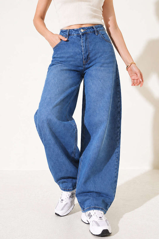 Oversize Baggy Kot Pantolon Mavi
