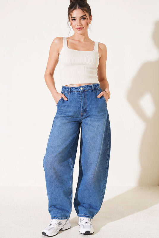 Oversize Baggy Kot Pantolon Mavi
