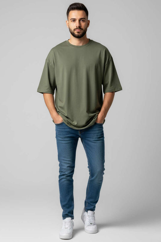 Oversize Basic Men's T-shirt Khaki