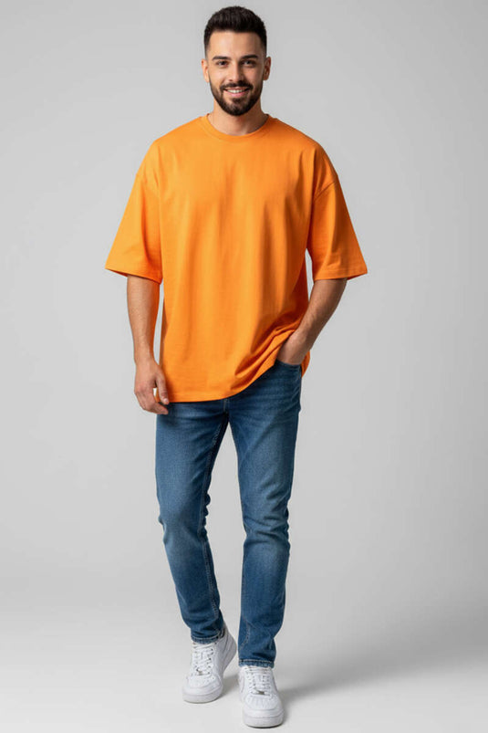 Oversize Basic Erkek Tshirt Oranj