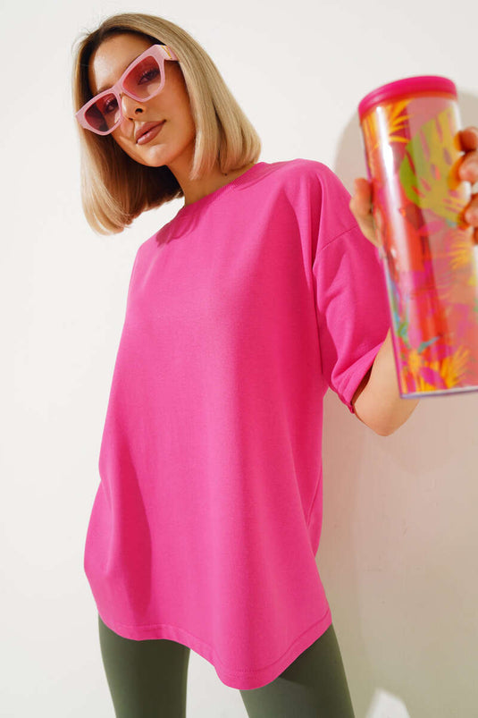Oversize Basic T-Shirt Fuşya