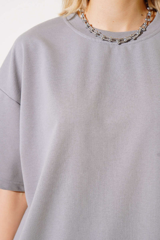 Oversized Basic T-shirt Kayrak Gray