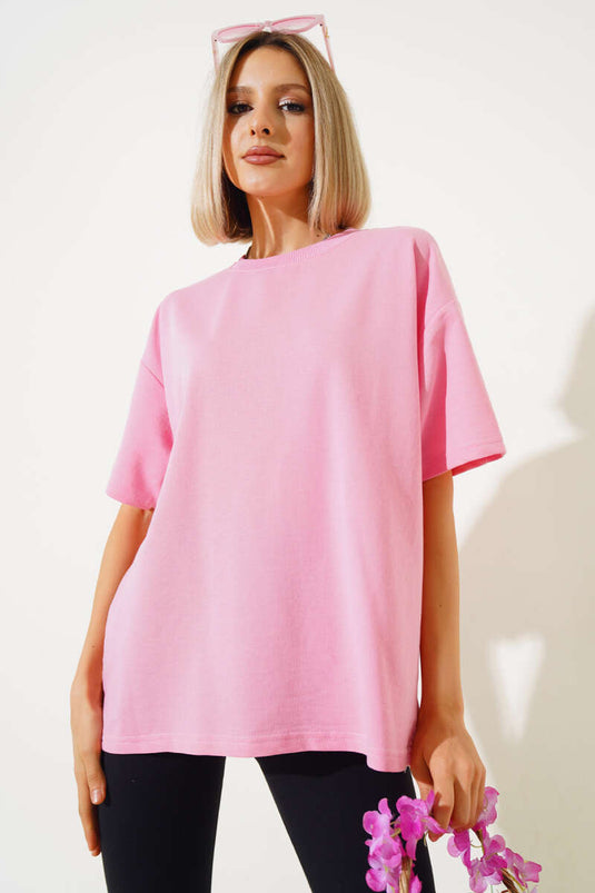 Oversize Basic T-Shirt Pembe