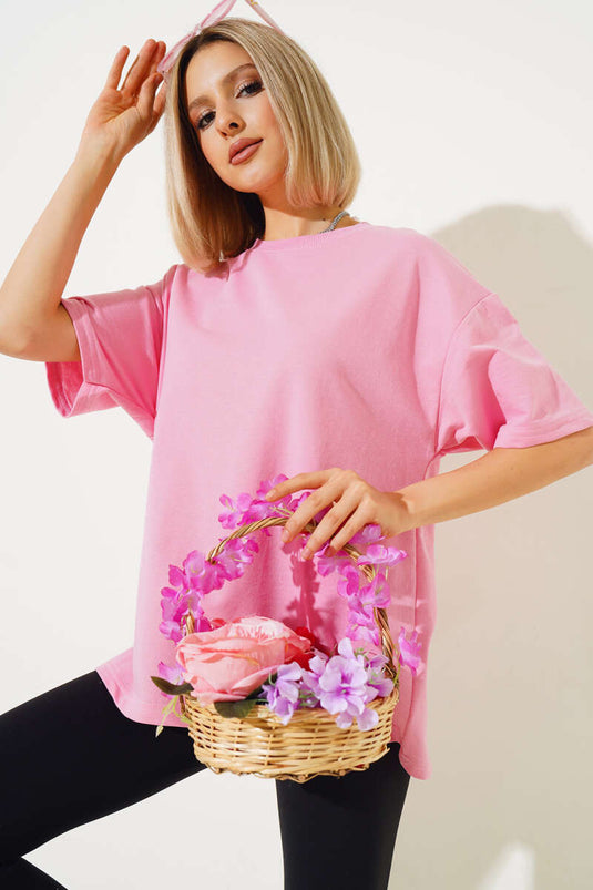 Oversize Basic T-Shirt Pembe