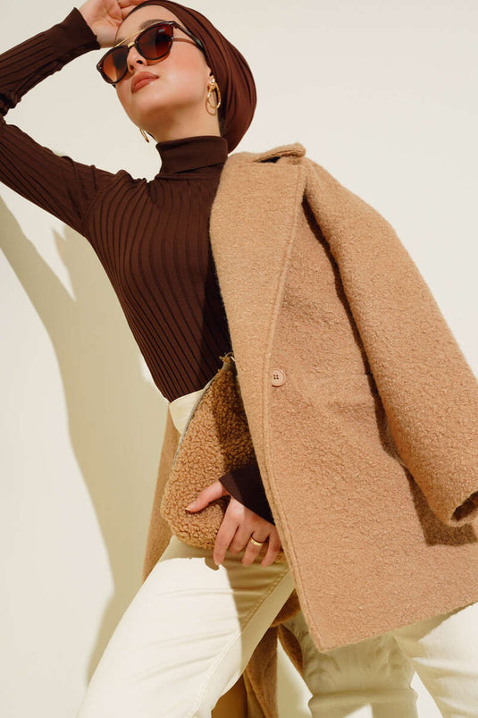 Übergroßer Bouclé-Mantel Kamel